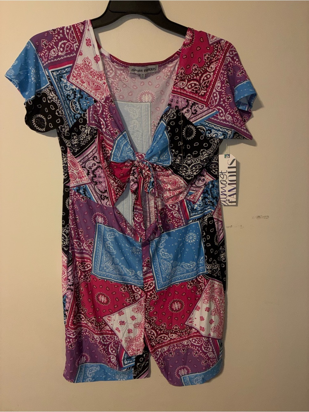 Brand new Multicolor Bandana Print One-Piece Romper - Knot Front